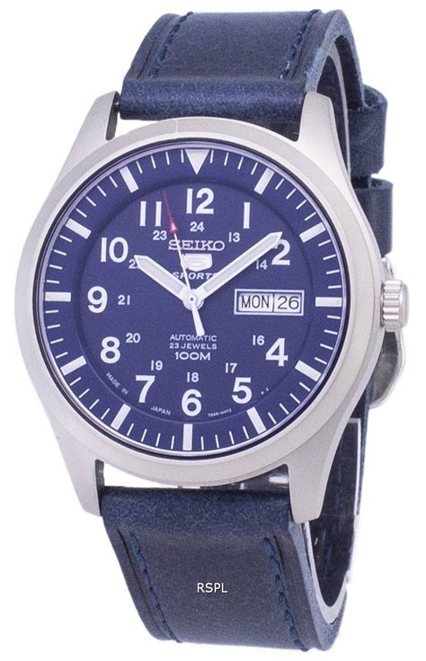 Seiko 5 Sports SNZG11J1 LS13 Japon fait en cuir bleu foncé bracelet