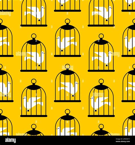 Pigeon In Cage Pattern Seamless Bird In Cage Background Concept Of