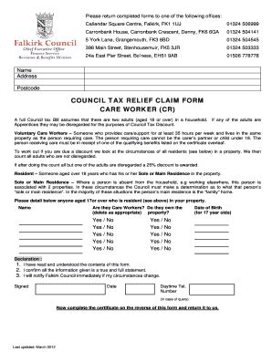 Fillable Online Falkirk Gov Council Tax Exemption Claim Form