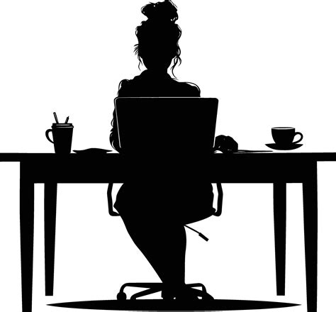 AI generated Silhouette Office Desk With Laptop and Coffee with women ...