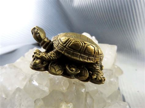 Solid Brass Tortoise Turtle On Coins Statue Feng Etsy