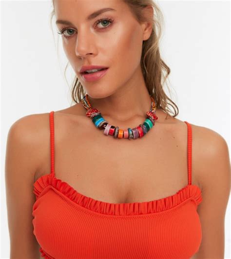 Buy Trendyol Textured Ruffle Detailed Bikini Top In Red 6thStreet Oman