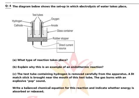 Q 4 The Diagram Below Shows The Set Up In Which Electrolysis Of Water Ta