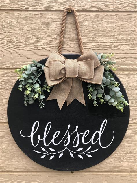 Round Door Hanger Door Hanger Door Decor Door Sign Blessed Etsy