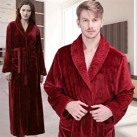 Men Women Winter Extra Long Thicken Flannel Warm Bath Robe Luxury Thermal Bathrobe Mens Soft