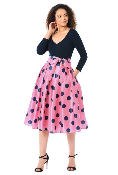 Shop Polka Dot Print Mixed Media Dress Eshakti