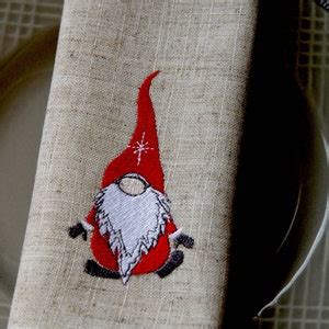 Christmas Gnome Napkins Embroidered Gnome Napkin Set Etsy