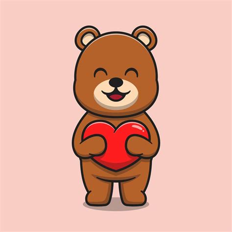 Lindo Oso Abrazando Amor Corazón Dibujos Animados Icono Ilustración