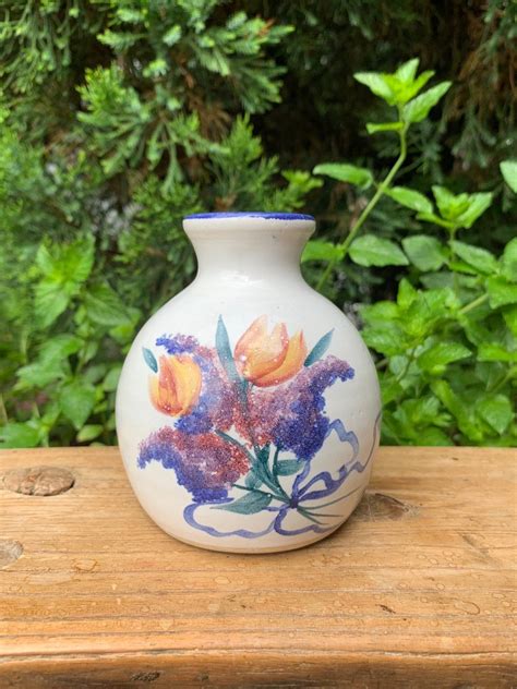 Vintage Cagle Road Pottery Bud Vase With Flower Sprig Seagrove NC By