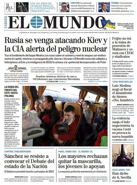 Portada De El Mundo Del Sábado 16 De Abril De 2022 Medios