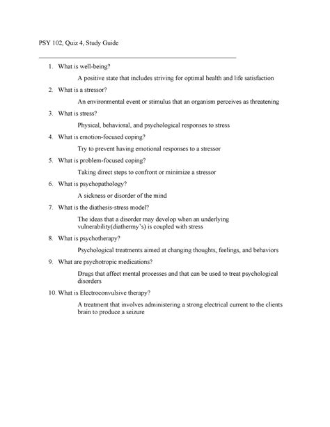 Psy 102 Quiz 4 Study Guide Lacey Z Psy 102 Quiz 4 Study Guide 1