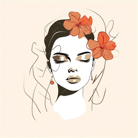 Premium Ai Image Woman Face With Flowers Surreal Line Art Female