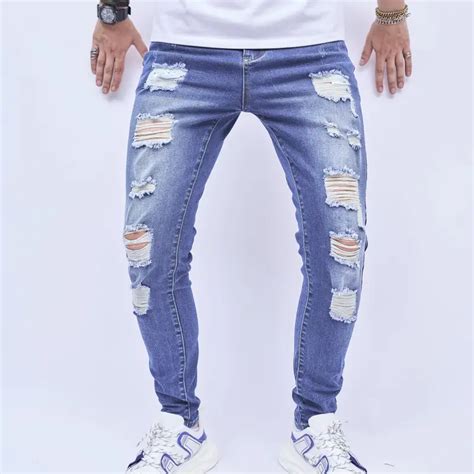 Slim Fit Ripped Jeans Mens Style Distressed Temu