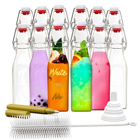 Reviews For Nevlers 12 Pack 8 5 Oz Square Glass Bottles With Swing Top Stoppers Bottle Brush