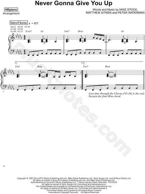 Hdpiano Never Gonna Give You Up Sheet Music Piano Solo In Bb Minor Download And Print Sku