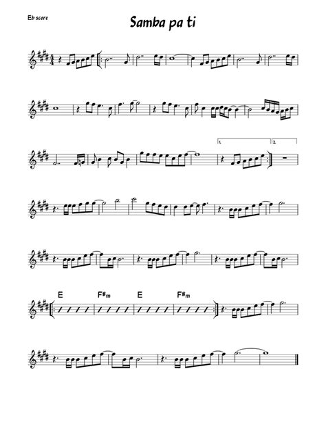 Samba Pa Ti Alto Sax Sheet Music For Piano Solo Easy