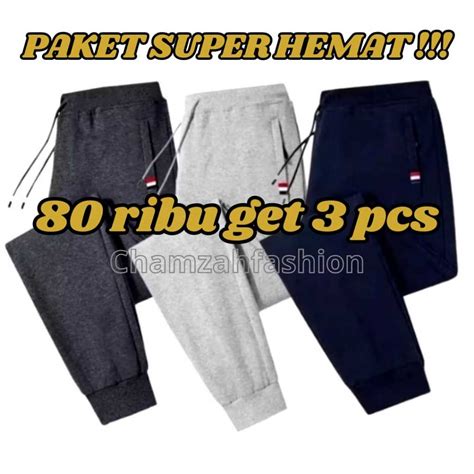 Jual Paket Hemat 3 Pcs Celana Joger Pants Pria Wanita Training Panjang