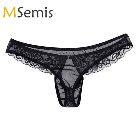 Msemis Men Lingerie Sissy Pouch Panties Lace Mesh Gay Mens Bikini