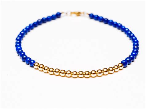 Lapis Lazuli 14k Gold Bead Bracelet Women And Mens Bracelet