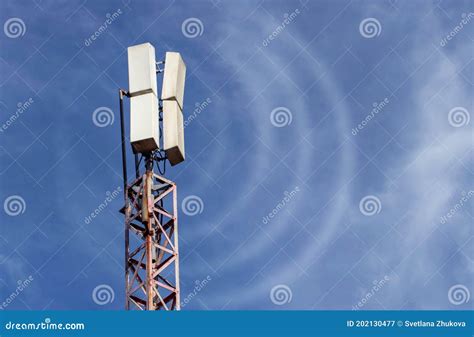 Telecommunication Antenna Mast Or Mobile Tower Transmits Waves Stock