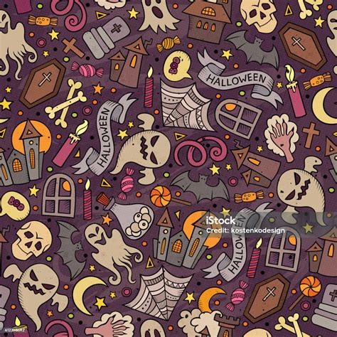 Cartoon Halloween Seamless Pattern Stock Illustration Download Image