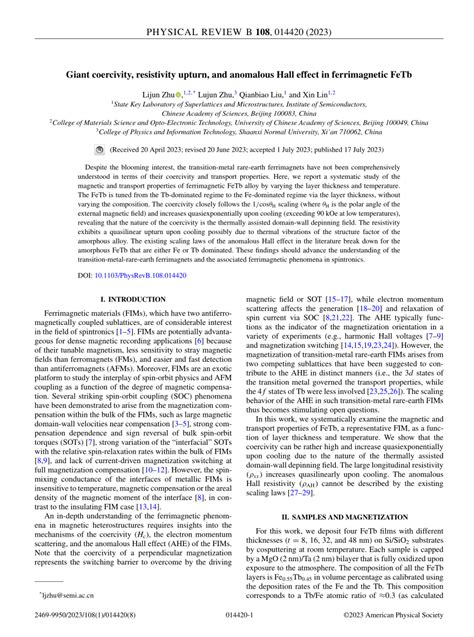 Pdf Giant Coercivity Resistivity Upturn And Anomalous Hall Effect