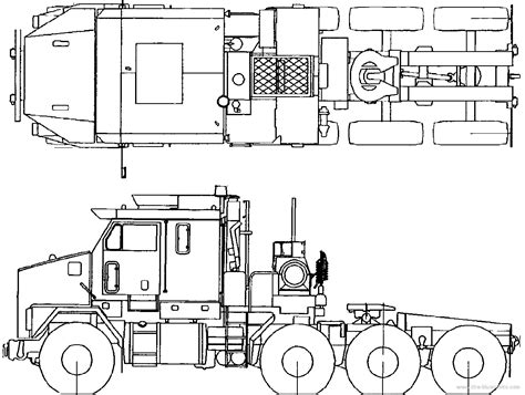 2006 Oshkosh HET M1070 Heavy Truck blueprints free - Outlines