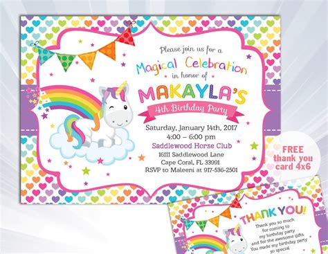 Rainbow Unicorn Invitation Unicorn Birthday Invitation Etsy