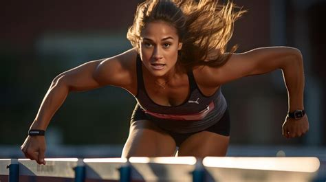 Premium AI Image | Female athlete running hurdles on a track