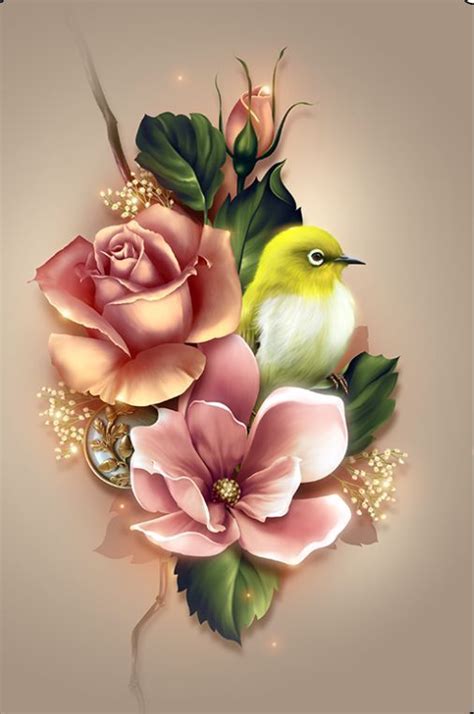 Bird On Flower Painting