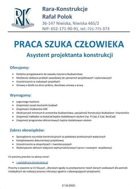 Asystent Projektanta Konstrukcji Oferta Pracy Dla Student W