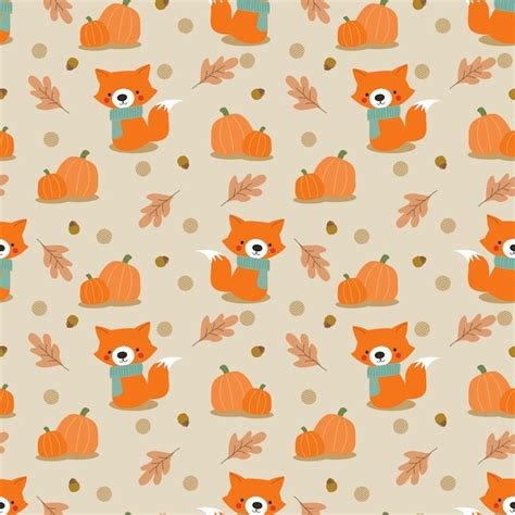 Premium Vector Cute Fox And Pumpkin Seamless Pattern