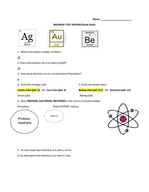 Copy Of Study Guide Biochem I Name Biochem I