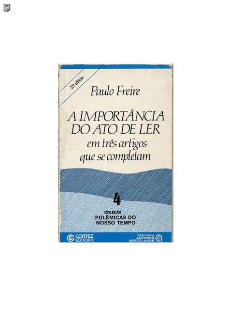 PDF A importância do ato de ler de Paulo Freire DOKUMEN TIPS