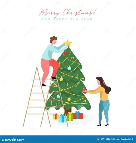People Decorating Christmas Tree