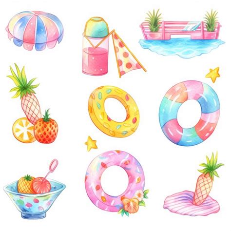 Premium AI Image | Summer pool clipart watercolor pencil sketch on ...