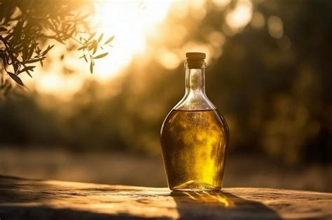 Premium Ai Image A Bottle Of Olive Oil Sits On A Wooden Table In