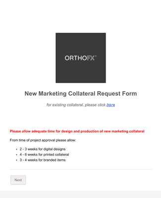 OrthoFX New Marketing Collateral Request Form Template Jotform