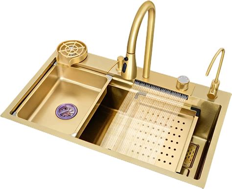 Goldene Küchenspüle Workstation Wasserfall Einzelbecken Spüle mit