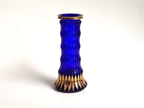 Walther Glas Cobalt And Gold Vase Germany Mid Century Art Deco Style