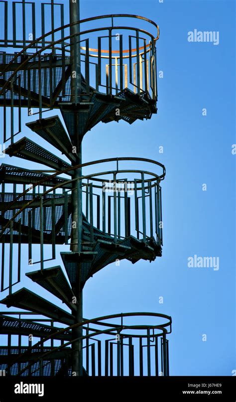 Stairs Metal Railing Staircase Flights Of Winding Stairs Firmament Sky