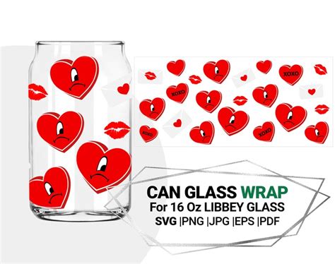 Hearts B Bunny Svg For Cricut Libbey 16 Oz Can Glass Wrap Etsy