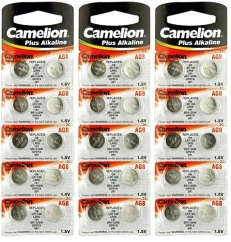 30 Pk Camelion AG8 LR1120 391 391A SR1120 LR55 Alkaline Button Cell