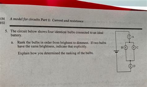 Solved Em A Model For Circuits Part Current And Chegg