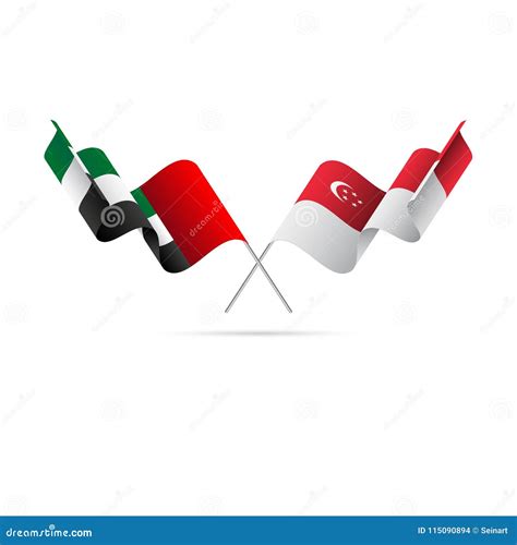 United Arab Emirates And Singapore Flags Vector Illustration Stock