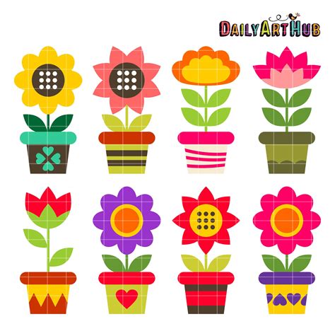 Colorful Flower Pots Clip Art Set Daily Art Hub Graphics