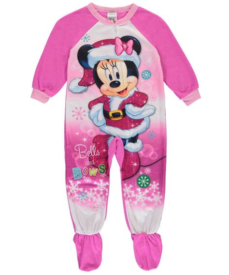 Ame Minnie Mouse Christmas Bells And Bows Fleece Pajama Sleeper Set 4t