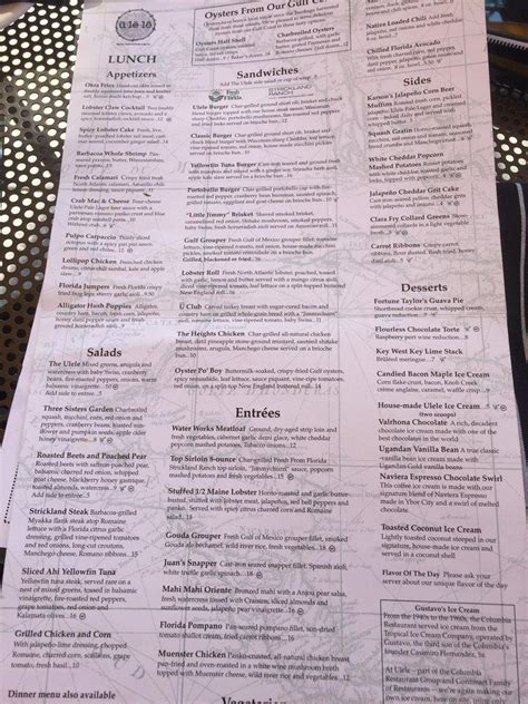 Menu at Ulele restaurant, Tampa, N Highland Ave