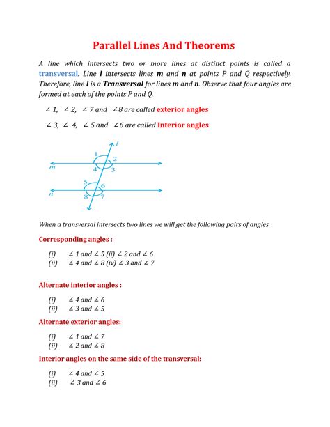 Parallel lines and related theorems - Parallel Lines And Theorems A ...