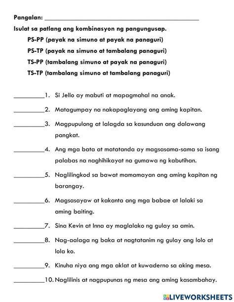 Pangungusap Ayon Sa Kayarian Worksheet